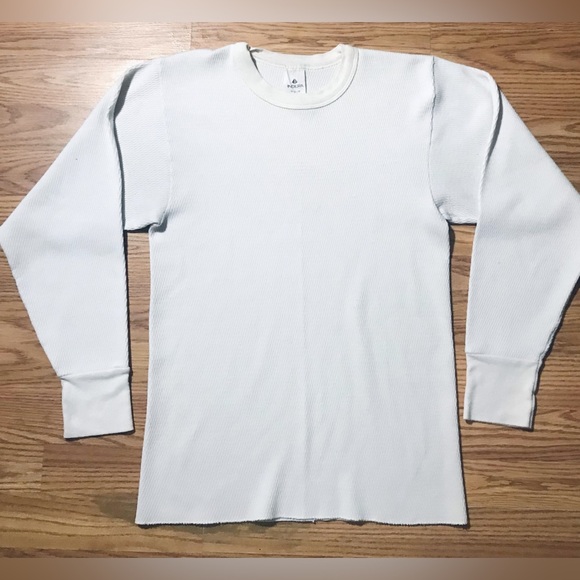 Vintage 90s Indera Men's M Thermal Shirt White Waffle Knit Crew - Picture 1 of 10